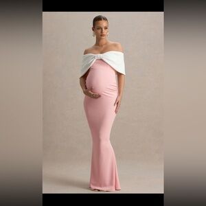 Club L London Libra | Pink & White Bow Bardot Maternity
Maxi Dress